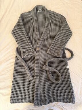 HAPPY PLACE Waffle Knit Robe Gray Women's Solid